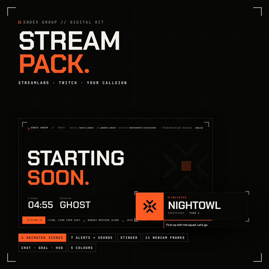ENDEX Stream Pack: animated Streamlabs overlays