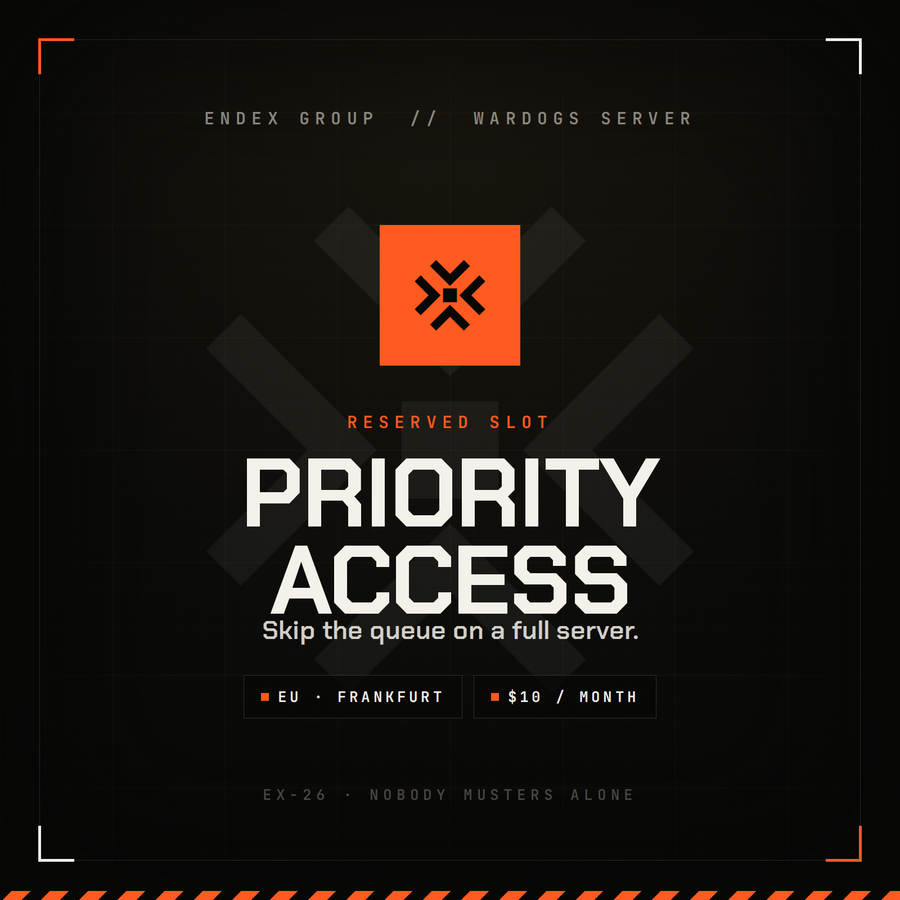 ENDEX Group WARDOGS server — Priority Access, $10 a month