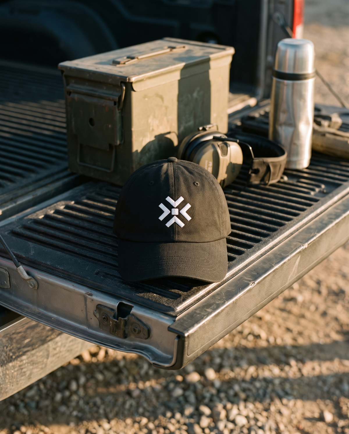 ENDEX dad cap on a range tailgate