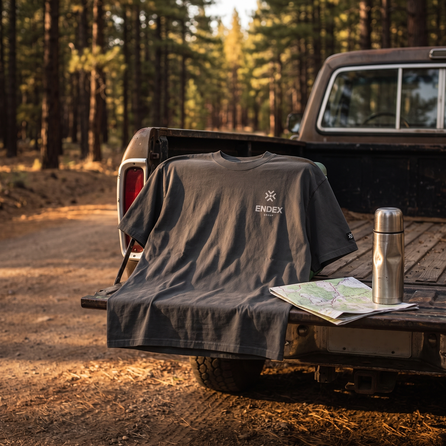 ENDEX Group Muster Tee Alternate in Faded Coal — lifestyle shot