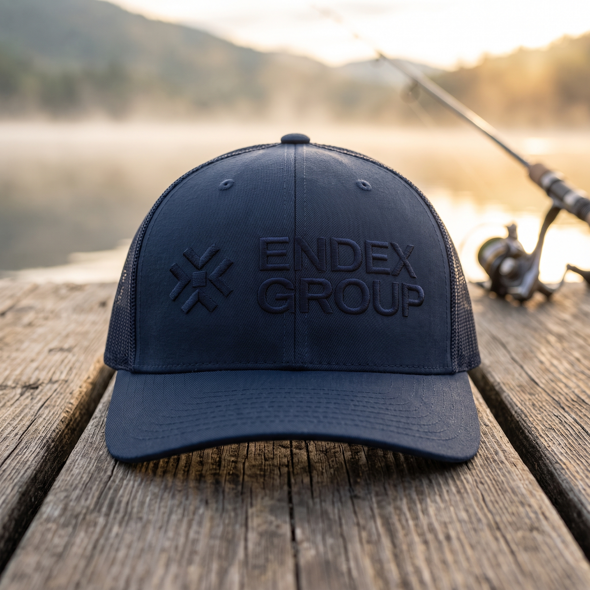 ENDEX Group Classic Trucker Cap in Navy — lifestyle shot