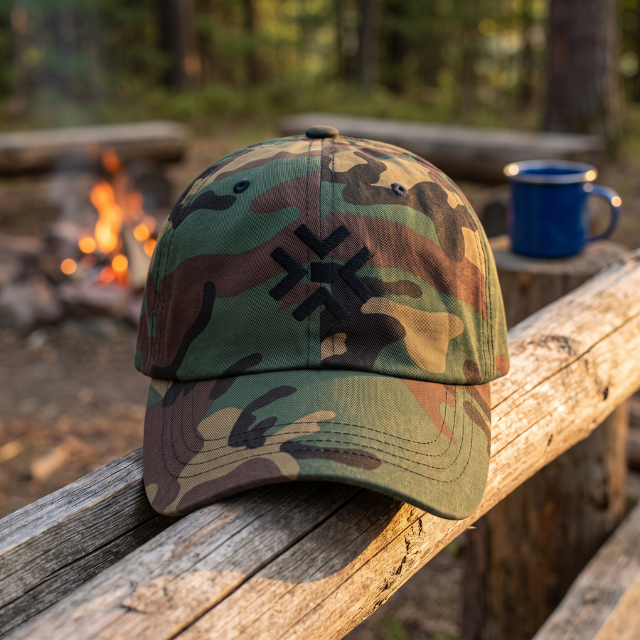 ENDEX Group Another Dad Hat in Green Camo — lifestyle shot