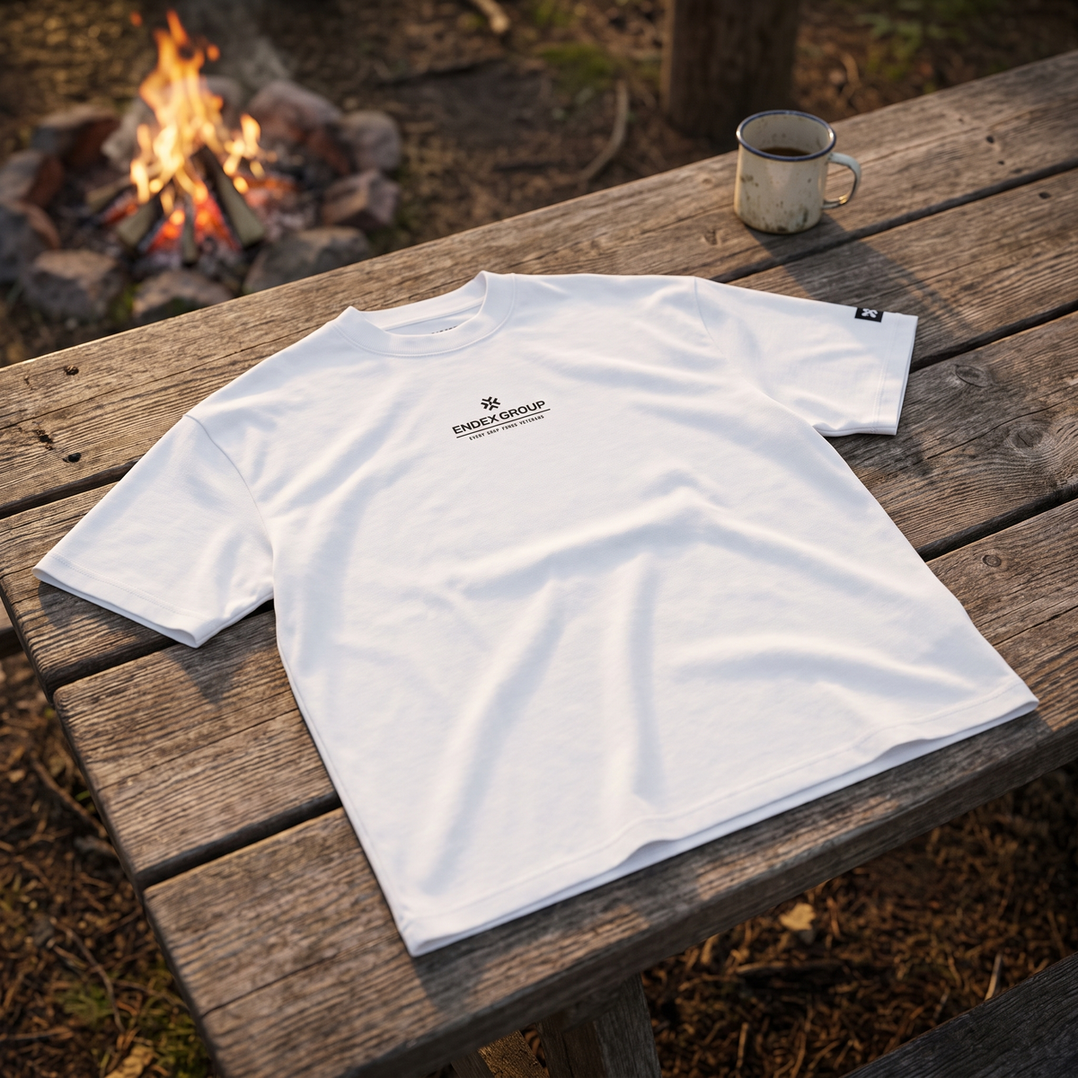 ENDEX Group Wordmark Tee Inverted — flat-lay lifestyle shot