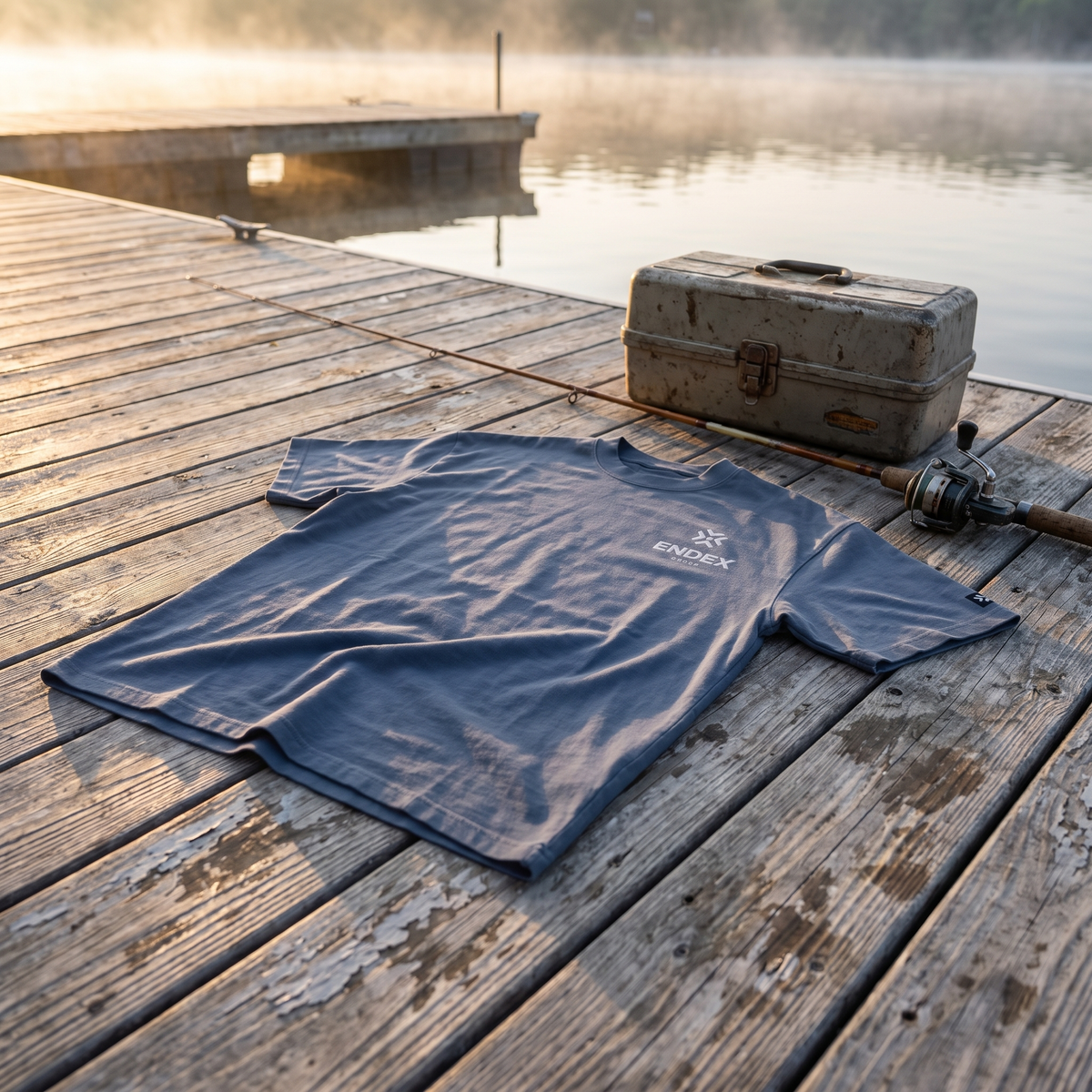 ENDEX Group Muster Tee Faded Indigo — flat-lay lifestyle shot