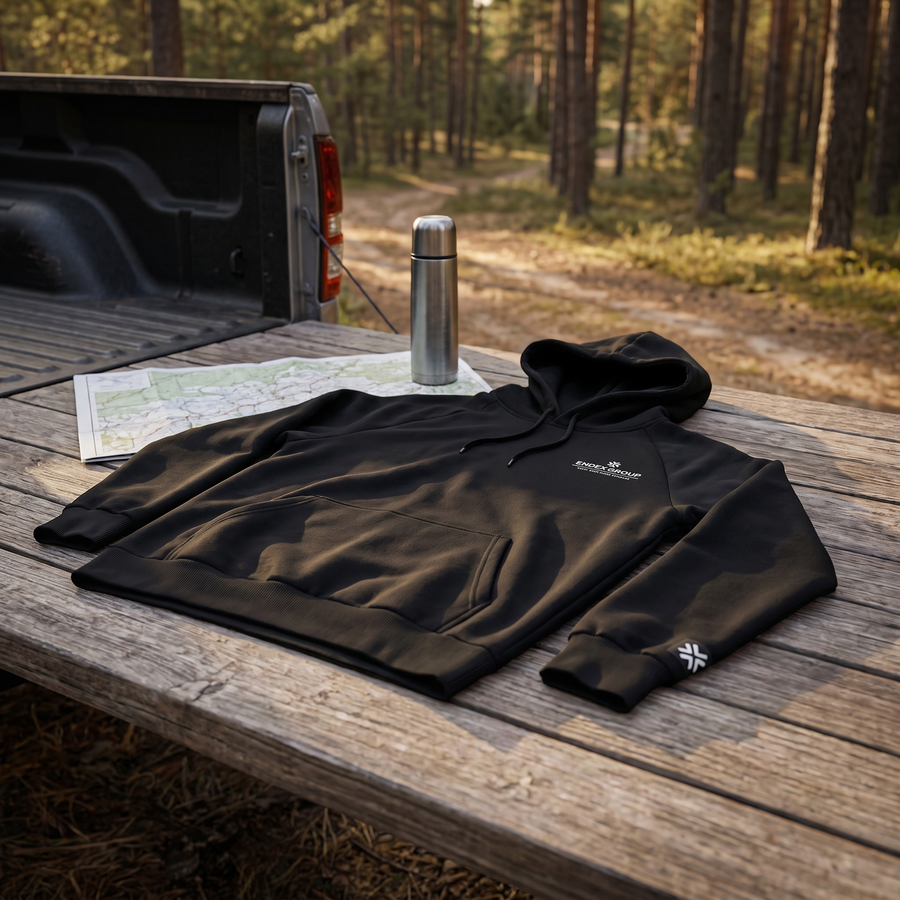 ENDEX Group Heavyweight Hoodie — flat-lay lifestyle shot