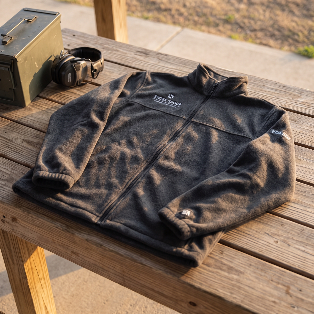 ENDEX Group Basecamp Fleece Charcoal Heather — flat-lay lifestyle shot